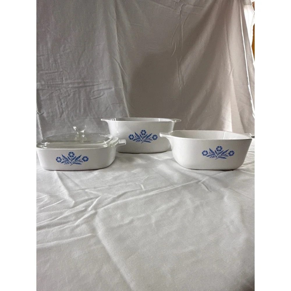 Vintage Corning Ware Blue Cornflower Casserole Dish Set P-1.5-B P-1.75-B 3pc Lid